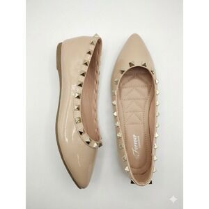 Forever Comfort Nude Patent Studded Pointed Toe Ballet Flats Mens 8